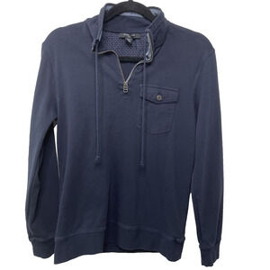 Mark Law Mens Navy Blue 1/4 Zip Sweater Sweatshirt Chest Pocket Preppy Classic S